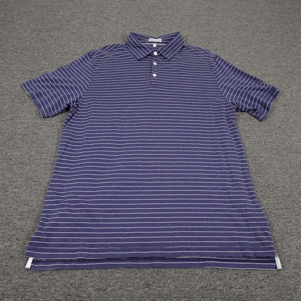 Peter Millar Polo Shirt Mens XL Blue Striped Cotton Tencel Linen Golf Casual